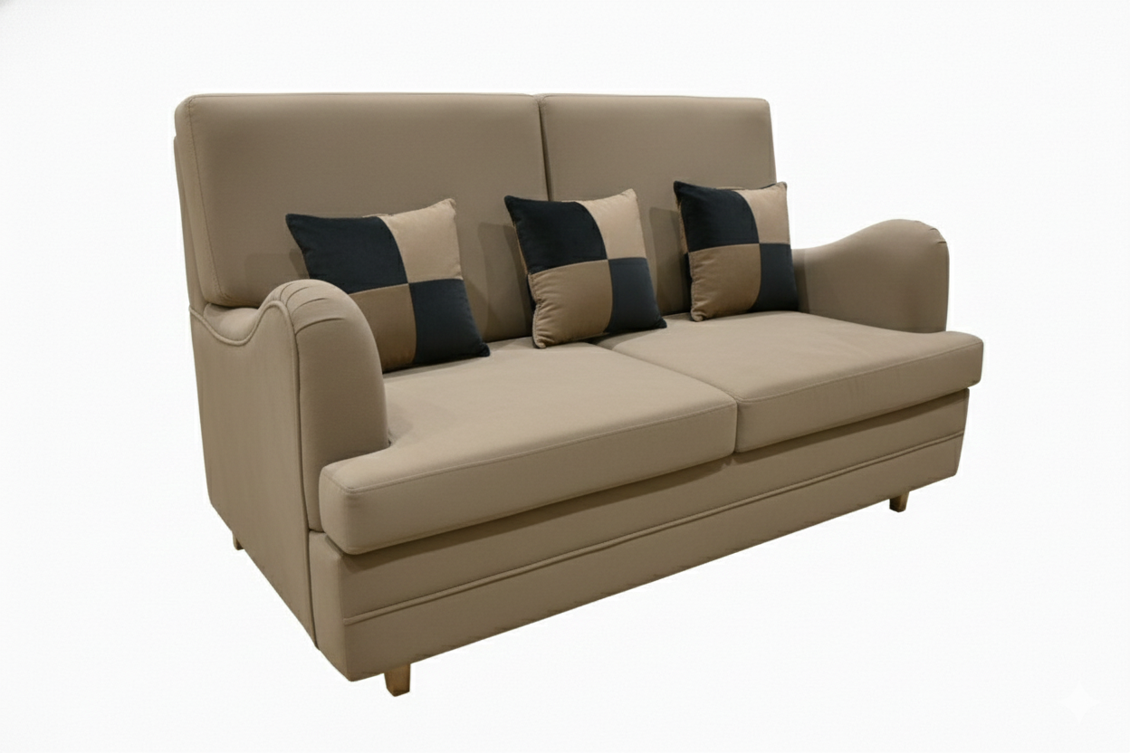 Modern High-Back Beige Sofa with Dual-Tone Checkered Pillows – RVJ Furnitures - Image 4